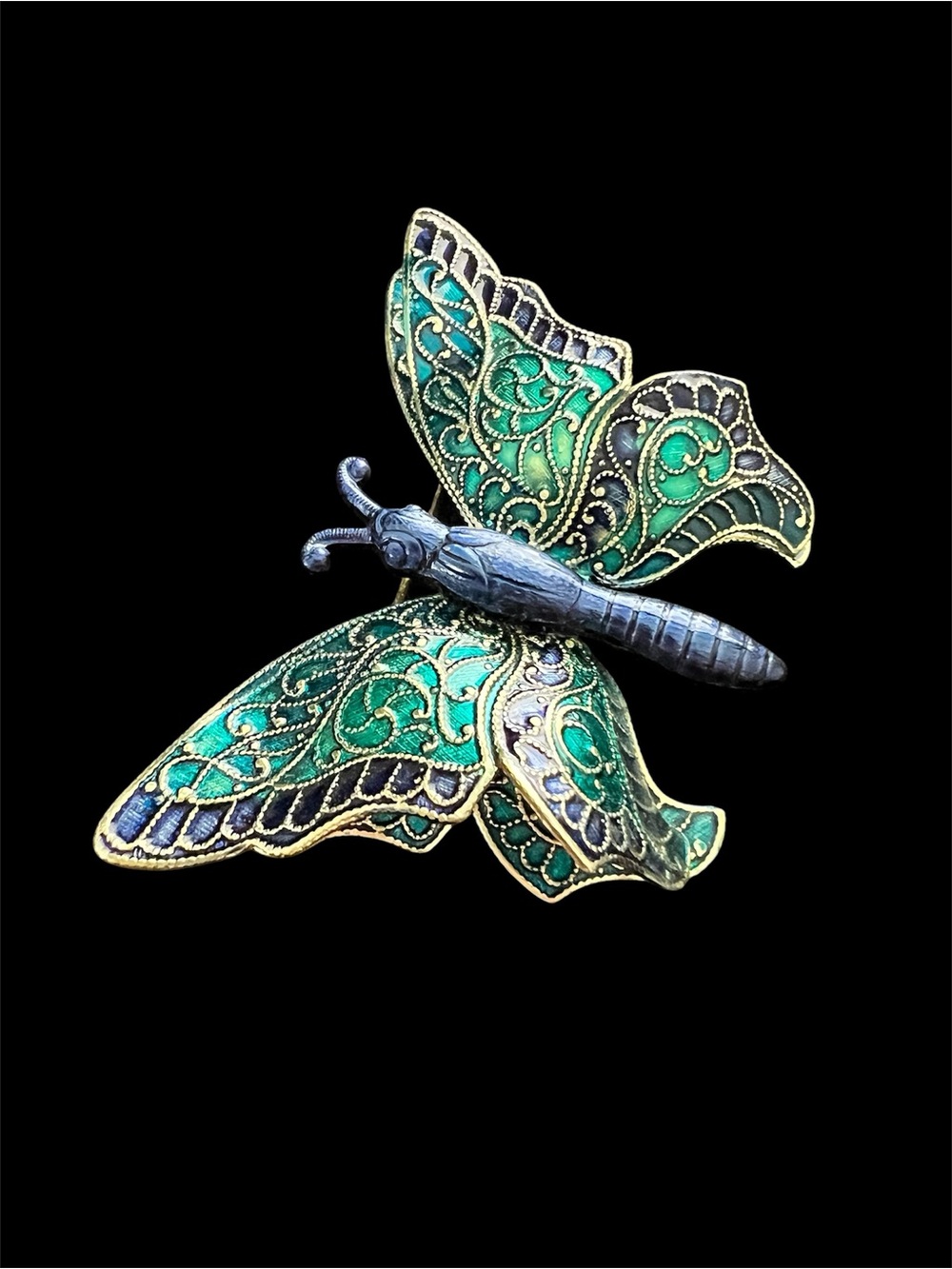West Germany Vintage Double Wing Enamel Butterfly Brooch Pin